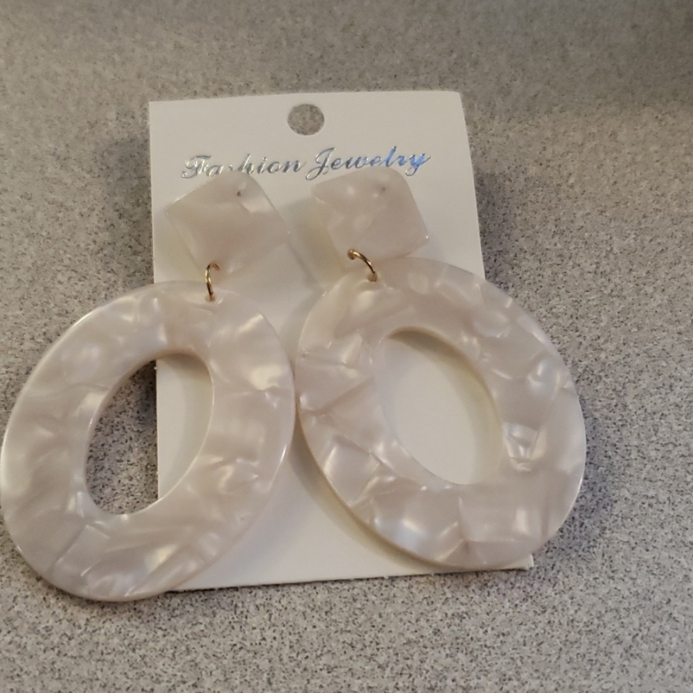 White acrylic dangle earrings